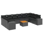 vidaXL 11-dielna záhradná sedacia súprava vankúše polyratan čierna – Obrázok 2