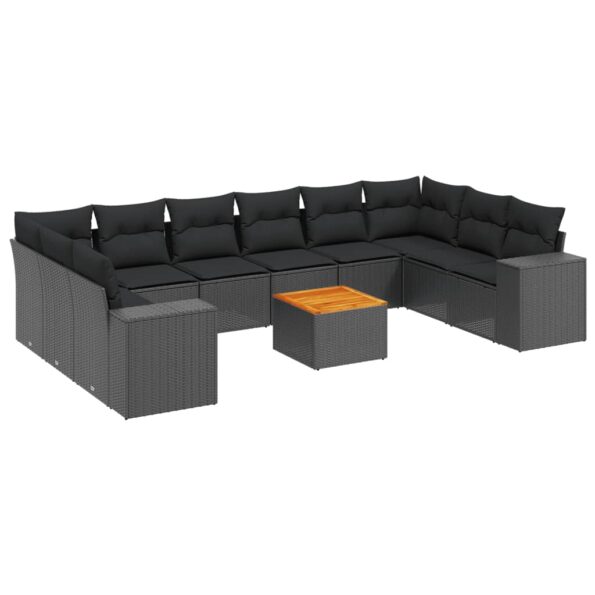 vidaXL 11-dielna záhradná sedacia súprava vankúše polyratan čierna – Obrázok 2