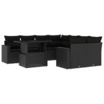 vidaXL 9-dielna záhradná jedálenská sada s vankúšmi čierna polyratan – Obrázok 2