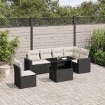 vidaXL 7-dielna záhradná súprava pohoviek s vankúšmi čierna polyratan
