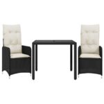 vidaXL 3-dielna záhradná bistro súprava s vankúšmi čierna polyratan – Obrázok 2