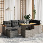 vidaXL 7-dielna záhradná súprava pohoviek s vankúšmi sivá polyratanová