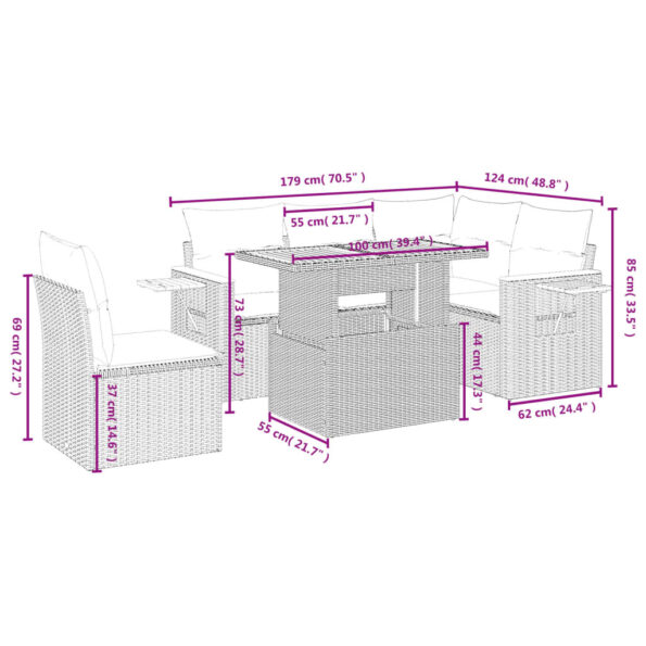 vidaXL 6-dielna záhradná súprava pohoviek s vankúšmi béžová polyratan – Obrázok 3