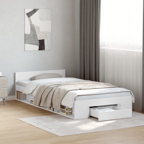 vidaXL Posteľný rám so zásuvkou biely 75x190 cm kompozitné drevo – Obrázok 3