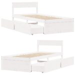vidaXL Posteľný rám so zásuvkami biely 90x190 cm masívna borovica – Obrázok 7