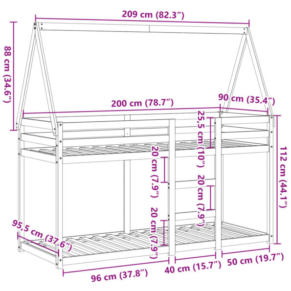 vidaXL Poschodová posteľ so strechou biela 80x200 cm borovicový masív – Obrázok 12