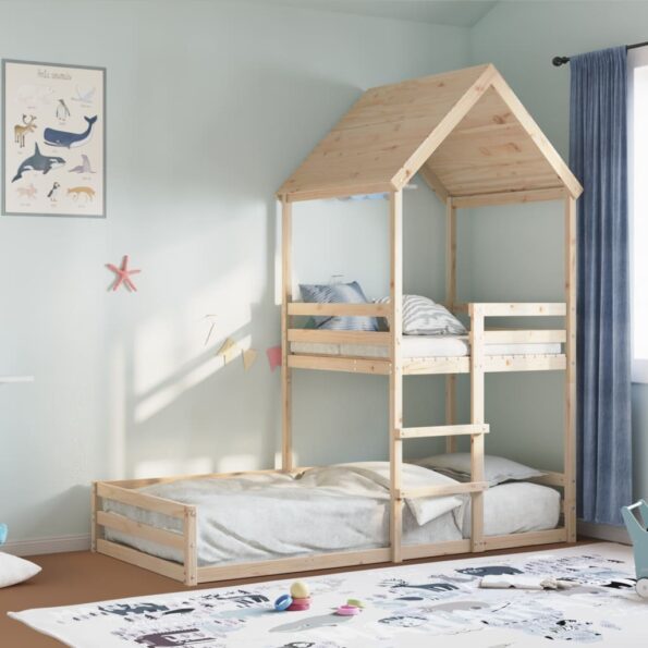 vidaXL Poschodová posteľ so strechou 90x200 cm borovicový masív – Obrázok 3