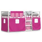 vidaXL Poschodová posteľ so závesmi ružová 80x200 cm masívna borovica