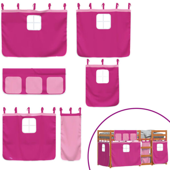 vidaXL Poschodová posteľ so závesmi ružová 80x200 cm masívna borovica – Obrázok 10