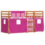 vidaXL Poschodová posteľ so závesmi ružová 90x200 cm masívna borovica – Obrázok 2