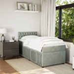 vidaXL Posteľný rám boxsping s matracom bledosivý 90x200 cm zamat – Obrázok 4