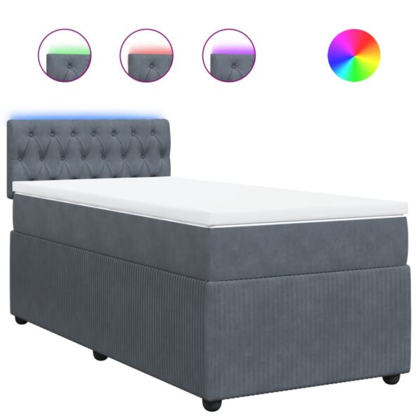 vidaXL Posteľný rám boxspring s matracom tmavosivý 90x200 cm zamat – Obrázok 2