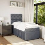 vidaXL Posteľný rám boxspring s matracom tmavosivý 90x200 cm zamat – Obrázok 5
