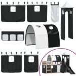 vidaXL Poschodová posteľ šmykľavka a závesy bielo-čierna 90x200 cm – Obrázok 5