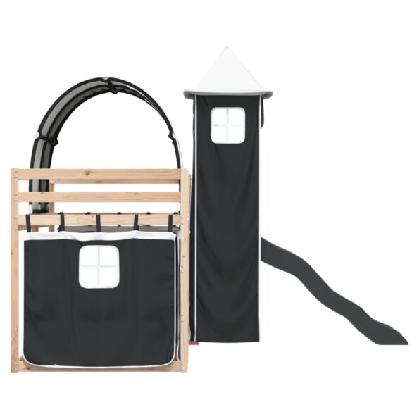 vidaXL Poschodová posteľ šmykľavka a závesy bielo-čierna 90x200 cm – Obrázok 9