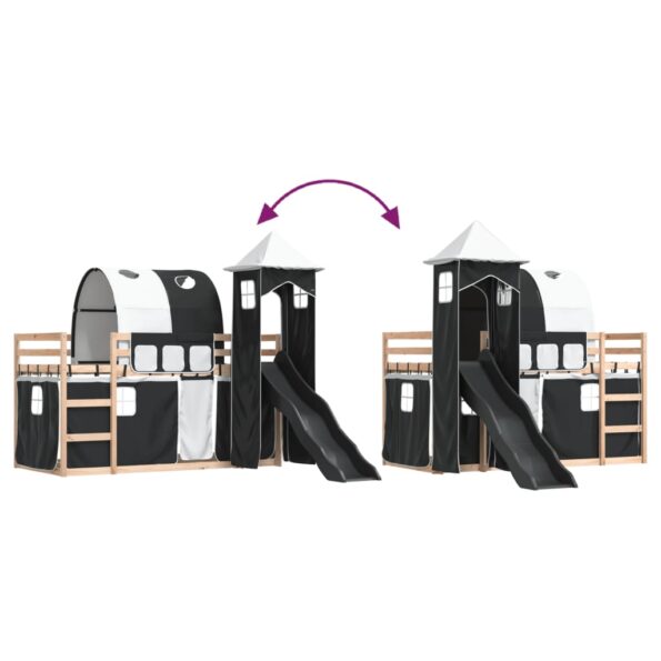 vidaXL Poschodová posteľ šmykľavka a závesy bielo-čierna 90x200 cm – Obrázok 11