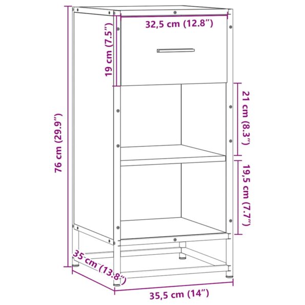 vidaXL Komoda dymový dub 35,5x35x76 cm kompozitné drevo a kov – Obrázok 9