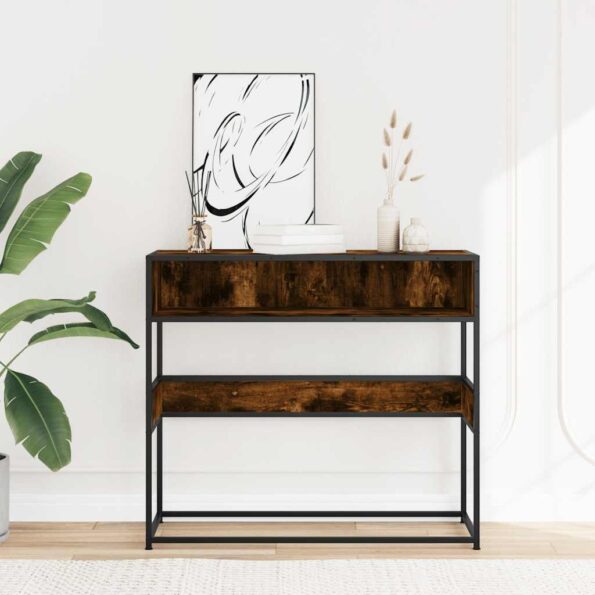 vidaXL Konzolový stolík dymový dub 90x35x80 cm kompozitné drevo – Obrázok 3