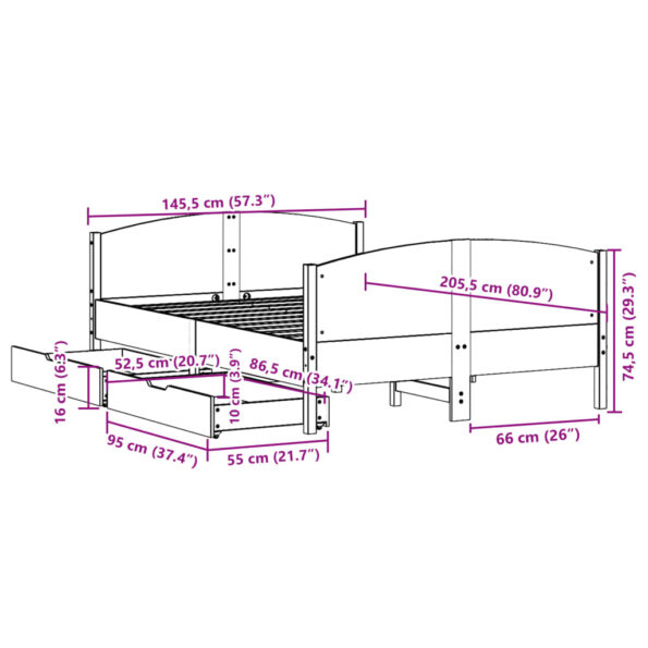 vidaXL Posteľ bez matraca biela 140x200 cm masívna borovica – Obrázok 12