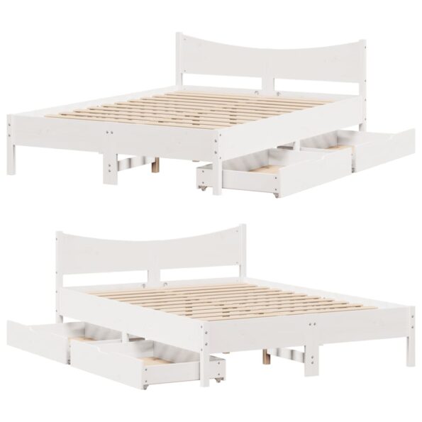 vidaXL Posteľný rám so zásuvkami biely 160x200 cm borovicový masív – Obrázok 9