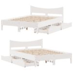 vidaXL Posteľný rám so zásuvkami biely 140x200 cm borovicový masív – Obrázok 9