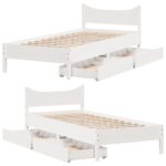 vidaXL Posteľný rám so zásuvkami biely 75x190 cm borovicový masív – Obrázok 9