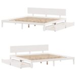 vidaXL Posteľný rám so zásuvkami biely 200x200 cm borovicový masív – Obrázok 9