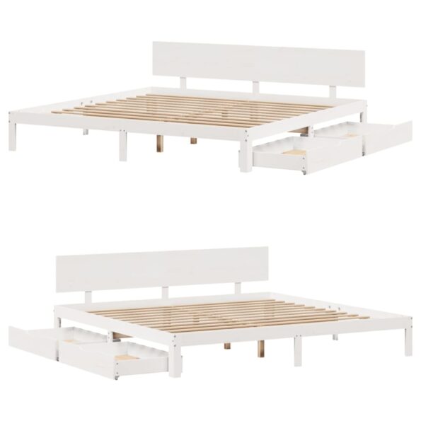 vidaXL Posteľný rám so zásuvkami biely 200x200 cm borovicový masív – Obrázok 9