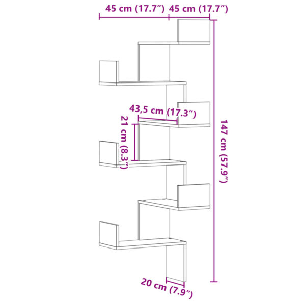 vidaXL Nástenná rohová polica dub sonoma 45x45x147 cm kompozitné drevo – Obrázok 9