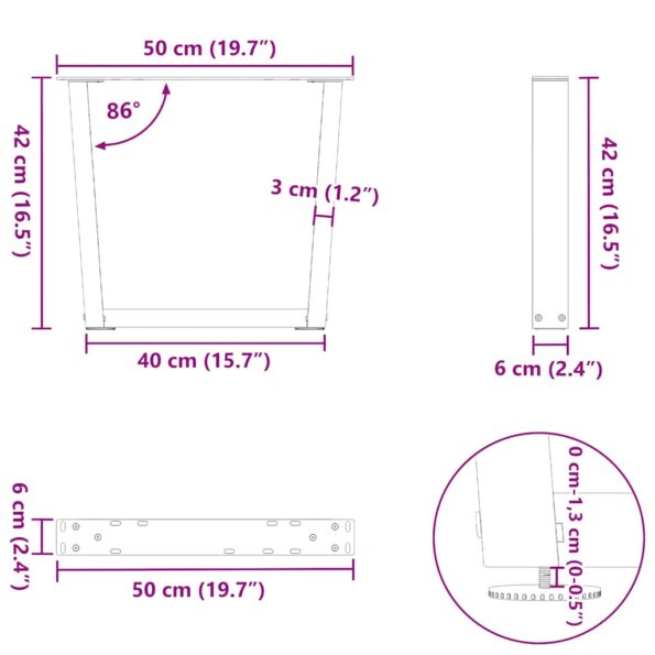 VXL8721102957932_g_en_hd_9.jpg vidaXL Nohy jedálenského stola V-Shape 2 ks Čierna 50x(42-43,3)cm Oceľ – Obrázok 10