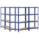 vidaXL 4-vrstvové úložné police 4 ks Modrá oceľ a drevo – Obrázok 6