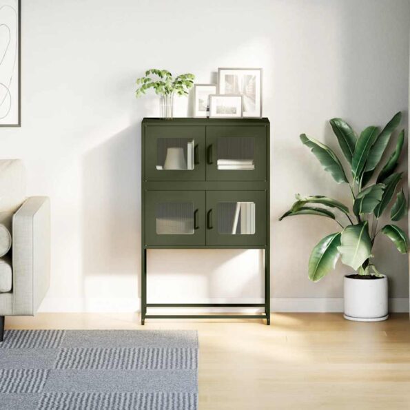 vidaXL Highboard Olive Green 68x39x107 cm Oceľ – Obrázok 4