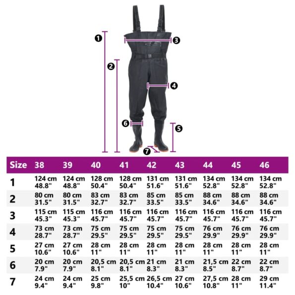 VidaXL hrudné brodiace topánky s čižmami opaskom čierna veľkosť 38 – Obrázok 10