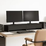 vidaXL Stojan na monitor a zásuvky čierny 100x27x15cm masívna borovica