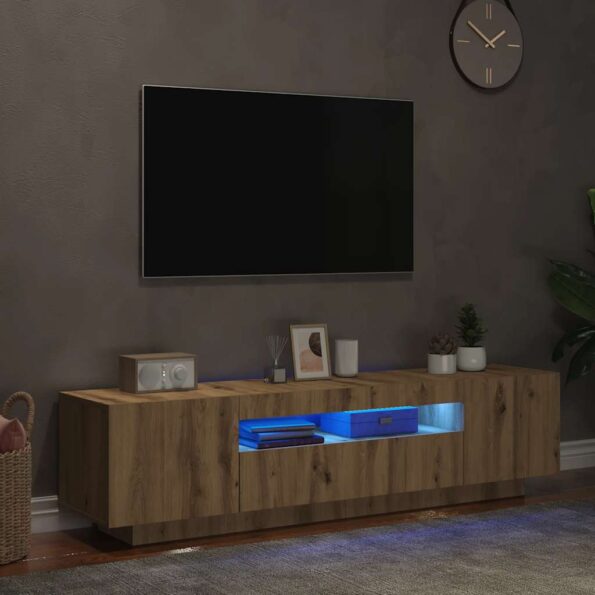 vidaXL TV skrinka s LED dub artisan 160x35x40 cm kompozitné drevo – Obrázok 5