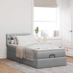 vidaXL Osmanská posteľ s matracom svetlosivá 100x200 cm látka – Obrázok 4