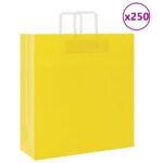 vidaXL Papierové tašky 250 ks s rúčkami, žlté, 45x17x48 cm