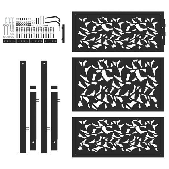 vidaXL Záhradná brána Čierna 105x130 cm Dizajn s oceľovými listami – Obrázok 4