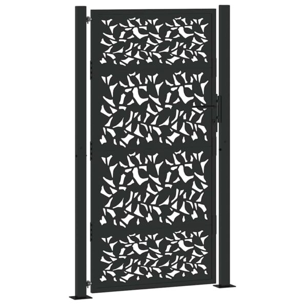 VXL8721158572394_a_en_hd_1.jpg vidaXL Záhradná brána Čierna 105x180 cm Dizajn s oceľovými listami – Obrázok 2