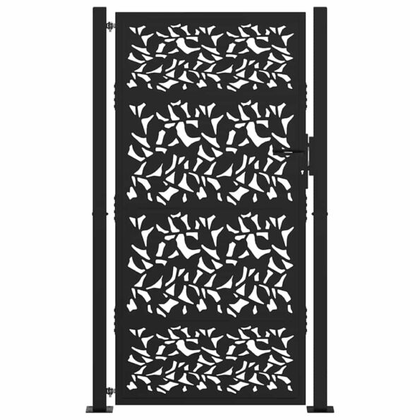 VXL8721158572394_g_en_hd_1.jpg vidaXL Záhradná brána Čierna 105x180 cm Dizajn s oceľovými listami – Obrázok 3