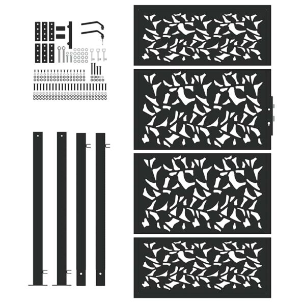 VXL8721158572394_g_en_hd_2.jpg vidaXL Záhradná brána Čierna 105x180 cm Dizajn s oceľovými listami – Obrázok 4