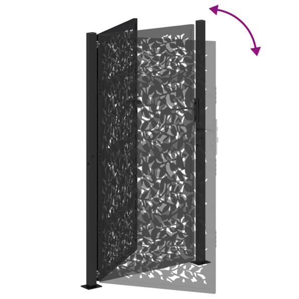 VXL8721158572394_g_en_hd_5.jpg vidaXL Záhradná brána Čierna 105x180 cm Dizajn s oceľovými listami – Obrázok 7