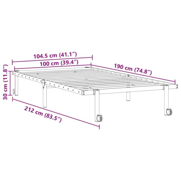 VidaXL Rám postele bez matraca Skladací Čierna 100x190 cm Oceľ – Obrázok 12