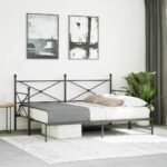 vidaXL Váľanda s kolieskom bez matraca Čierna 90x200 cm Oceľ – Obrázok 3