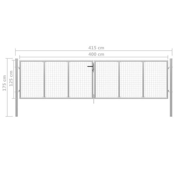 vidaXL Záhradná brána, pozinkovaná oceľ 415x175 cm, strieborná – Obrázok 5