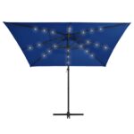 vidaXL Závesný slnečník s LED a oceľovou tyčou 250x250 cm, azúrový – Obrázok 5