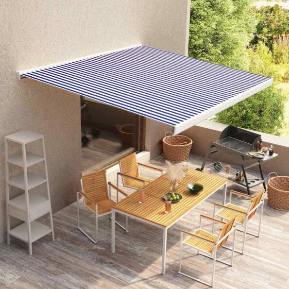 vidaXL Tieniaca plachta na markízu, plátená, modro biela 350x250 cm – Obrázok 2