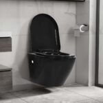vidaXL Keramické závesné WC so skrytou nádržou čierne – Obrázok 2