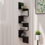 vidaXL Nástenný rohový regál lesklý čierny 19x19x123cm, kompozit drevo