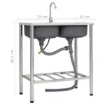 vidaXL Kempingový drez s dvomi umývadlami s kohútikom nehrdzavejúca oceľ – Obrázok 8